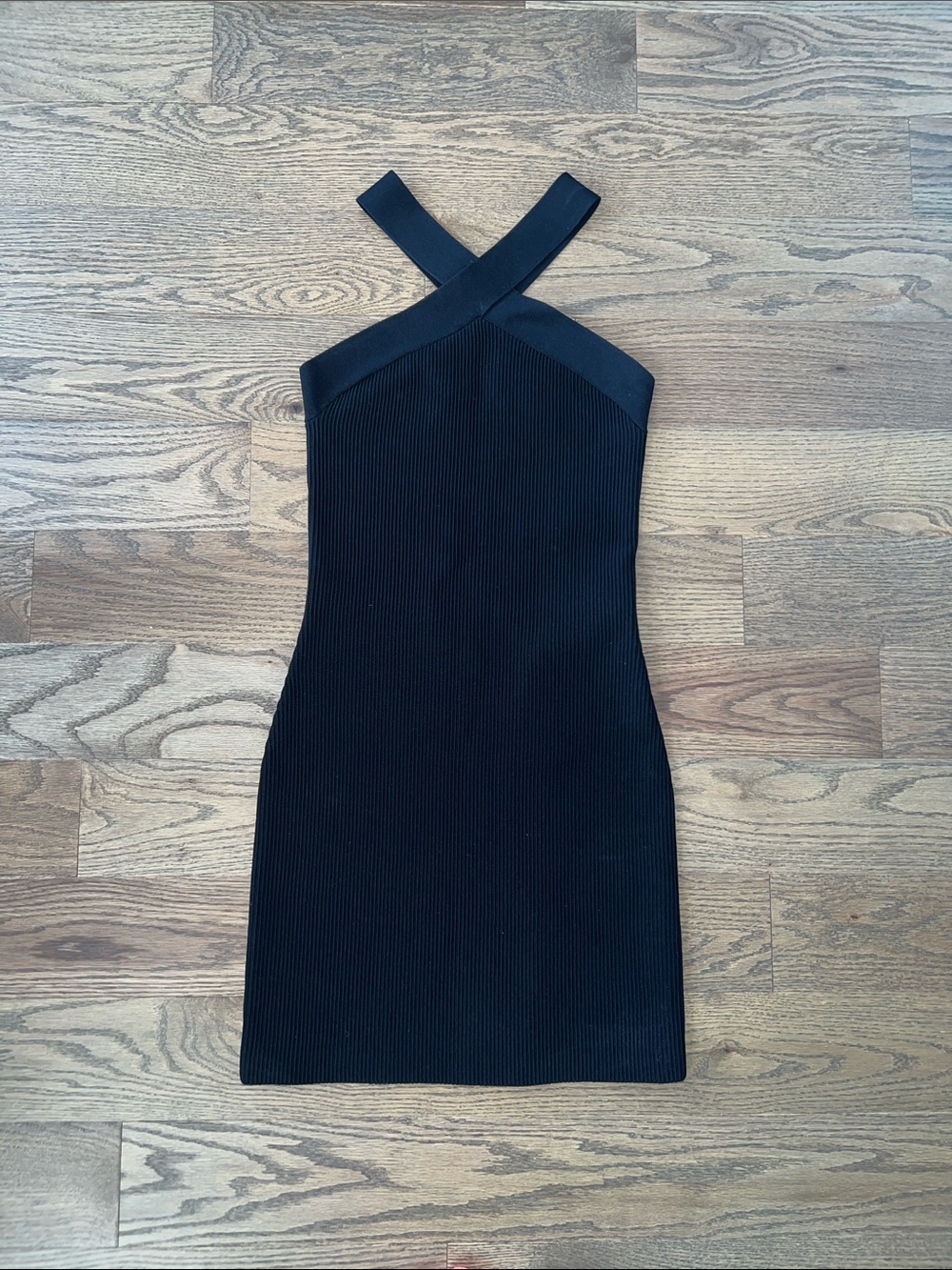 Babaton. Aritzia Black Ribbed Cross-Strap Bodycon Dress